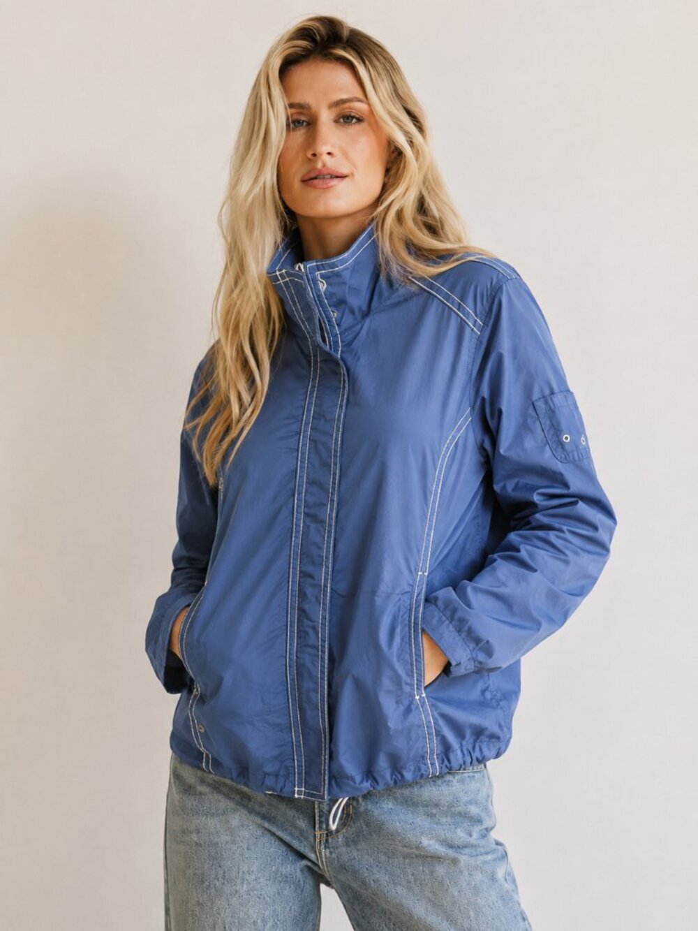 Cotton Oleg Cassini Sport spring jacket, classic navy w. contrast stitching